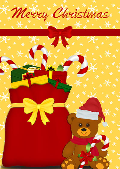 Teddy & Presents Christmas Card 011